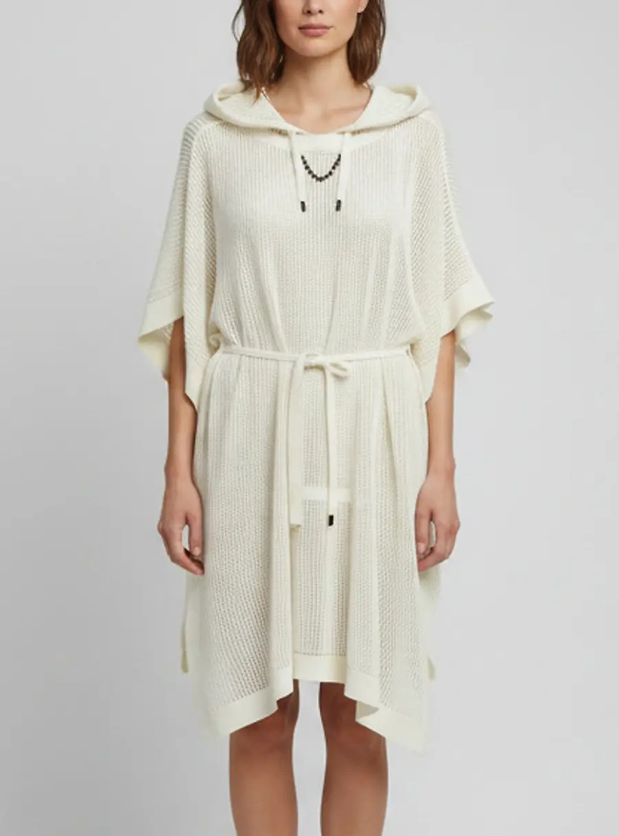 Louis Vuitton White Mesh Knit Hooded Poncho L