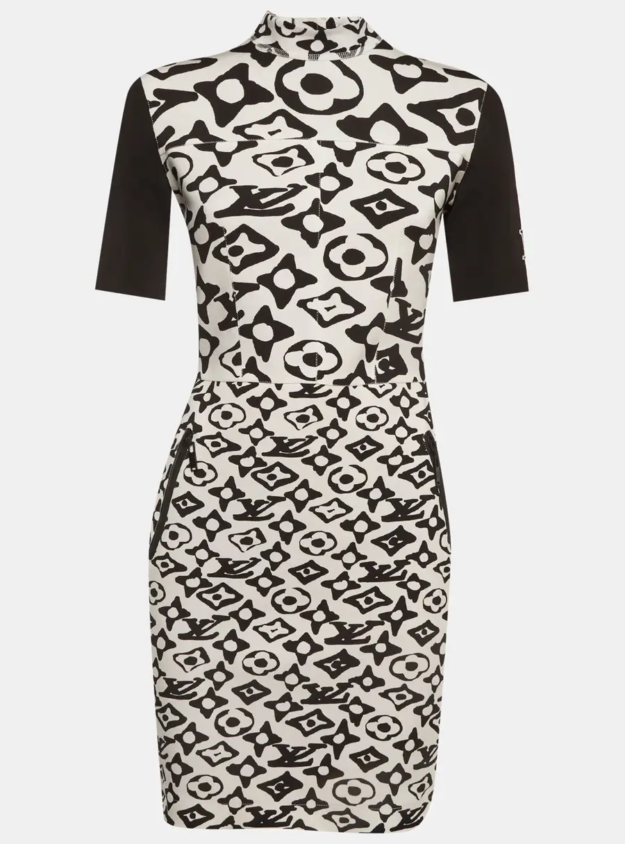 Louis Vuitton x Urs Fischer Monochrome Monogram Neoprene Mock Neck Mini Dress M