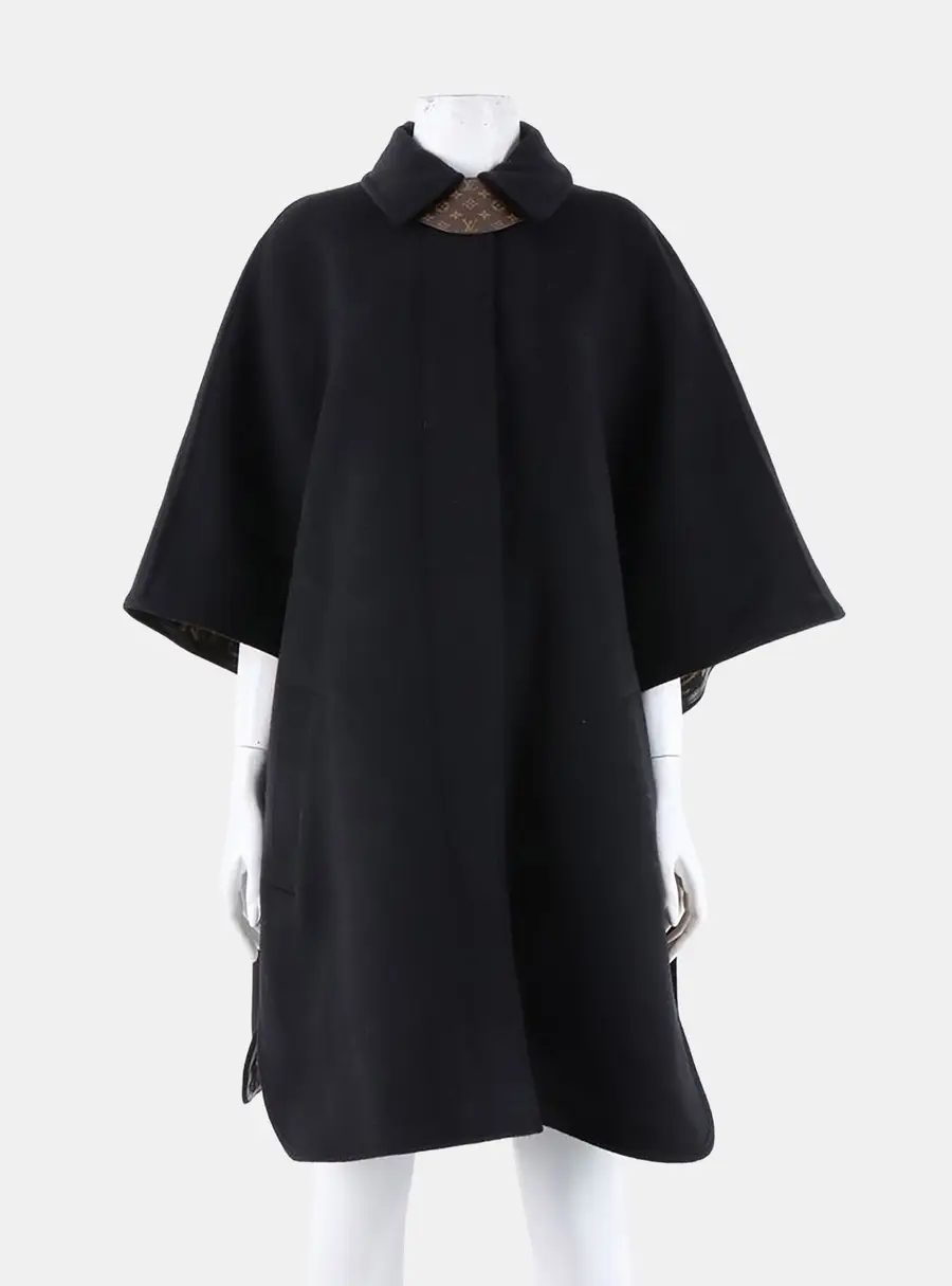 Louis Vuitton Black Wool Poncho-Style Coat IT/EU 36