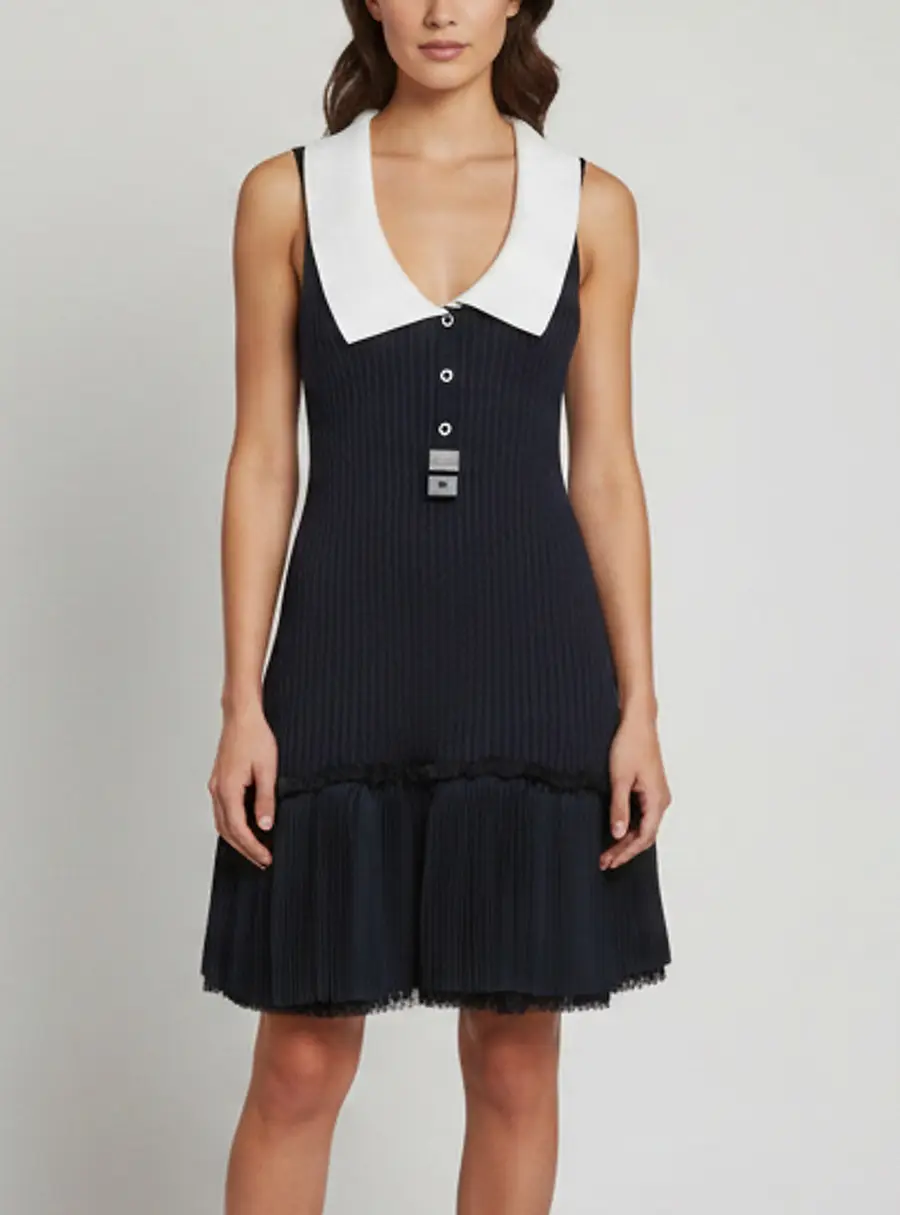 Louis Vuitton Blue/White Rib Knit Sleeveless Mini Dress L