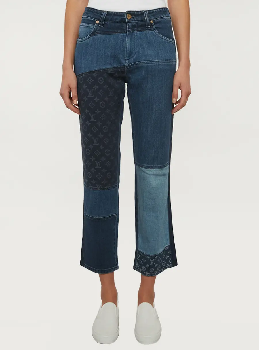 Louis Vuitton Blue Monogram Patchwork Denim Jeans M/Waist 32"