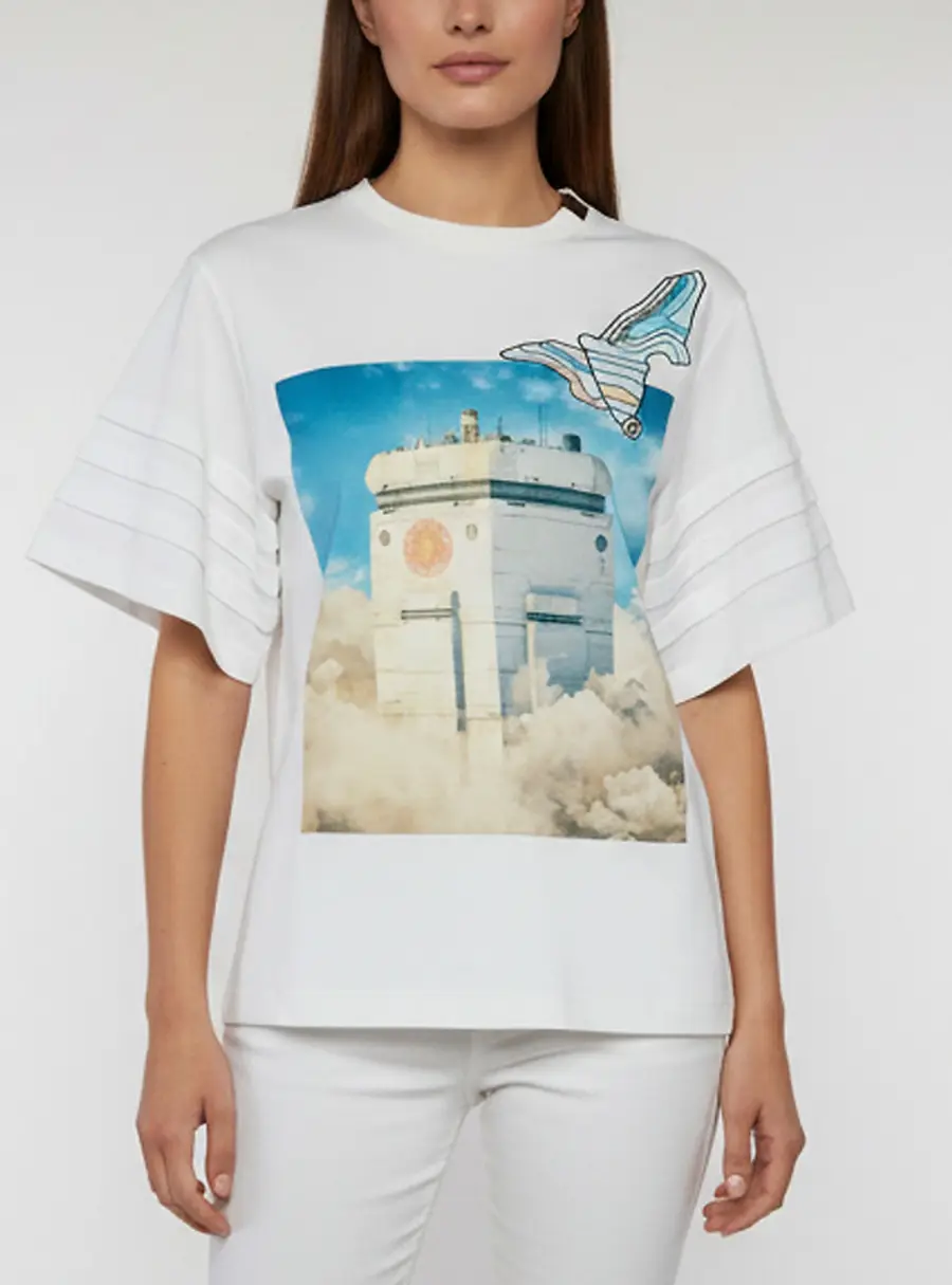 Louis Vuitton White Graphic Print Jersey "City in the Clouds" T-Shirt S