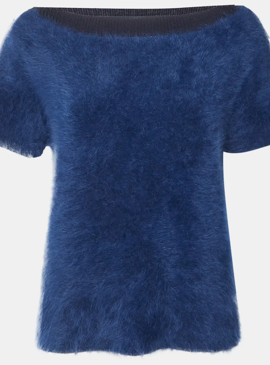 Louis Vuitton Navy Blue Wool Faux Fur Jumper M