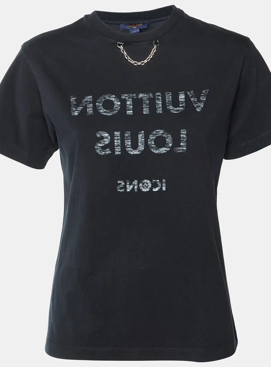 Louis Vuitton Black Logo Print Jersey Crewneck T-Shirt S