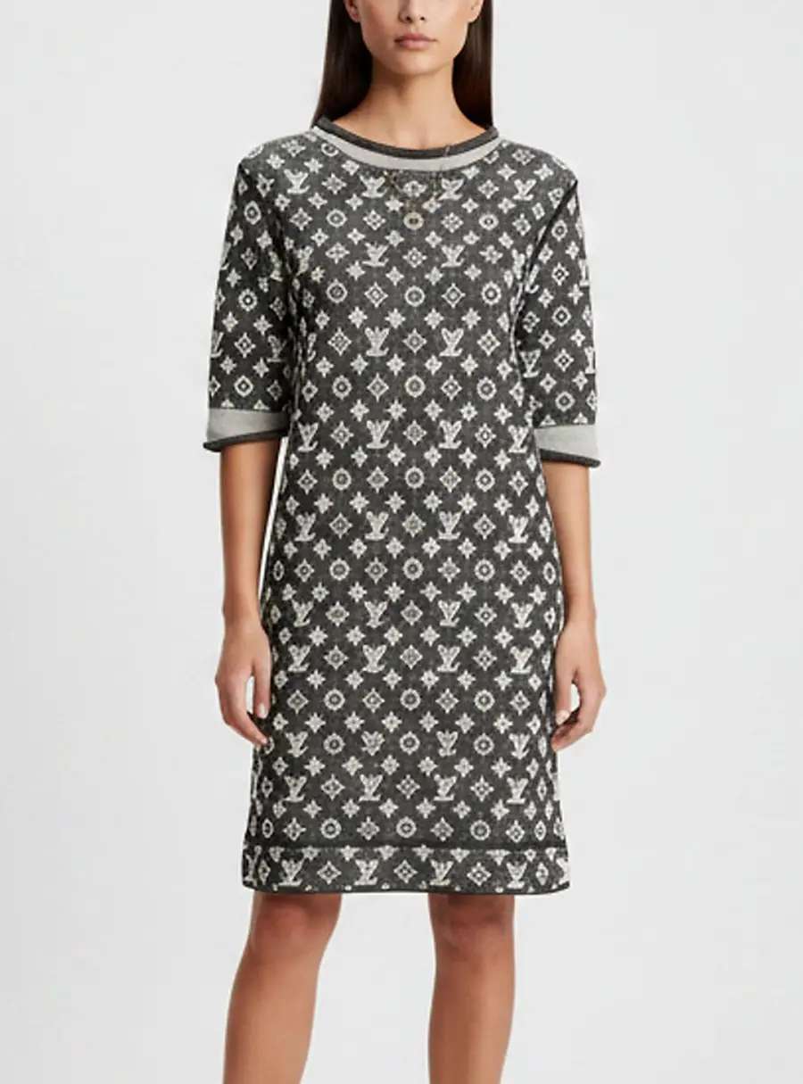 Louis Vuitton Grey Monogram Jacquard Knit Mini Dress M