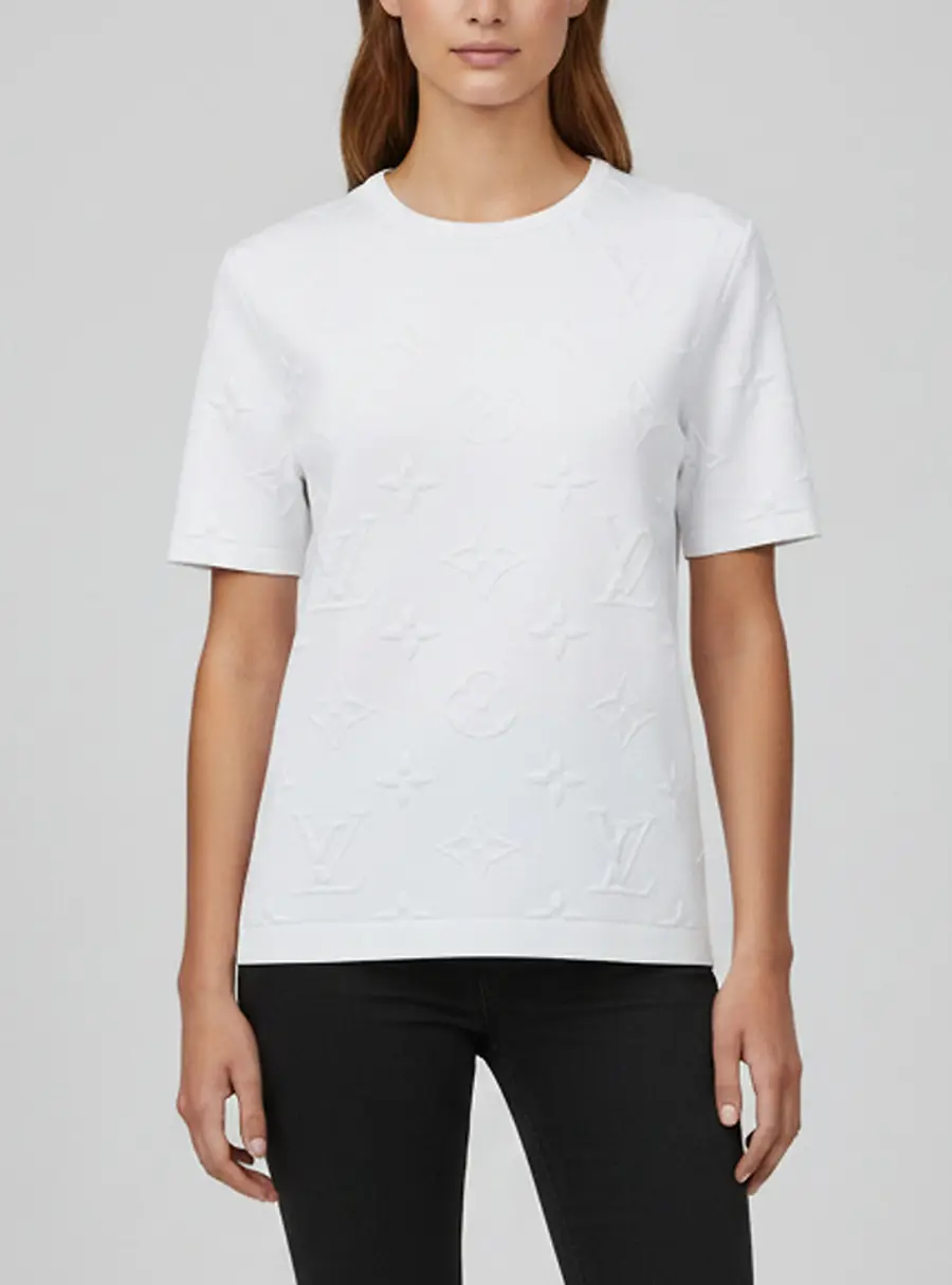 Louis Vuitton White 3D Monogram Knit Crew Neck Top S