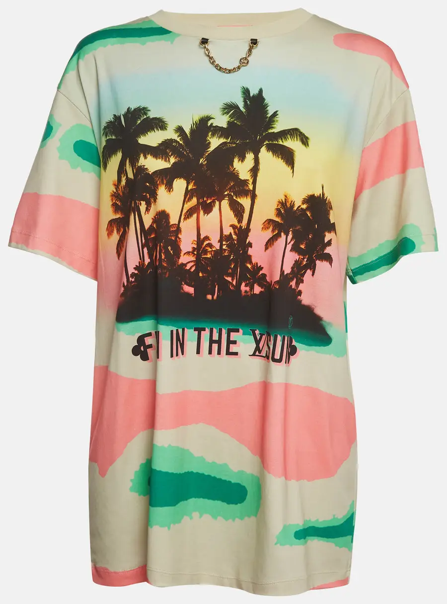 Louis Vuitton Multicolour "Fun In The Sun" Palm Tree Print Cotton Crewneck T-Shirt XL