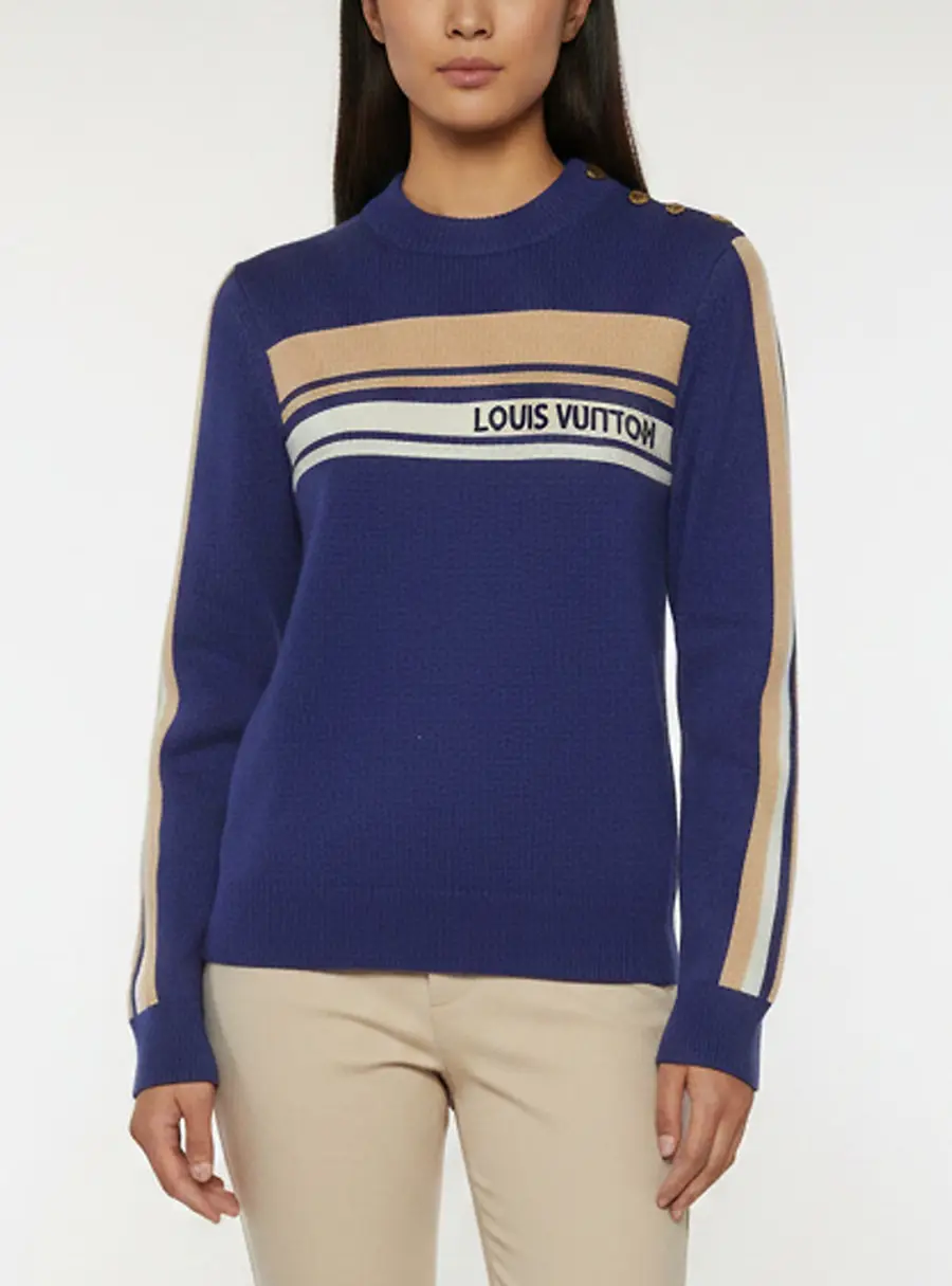 Louis Vuitton Blue Signature Intarsia Knit Cashmere Crewneck Pullover S