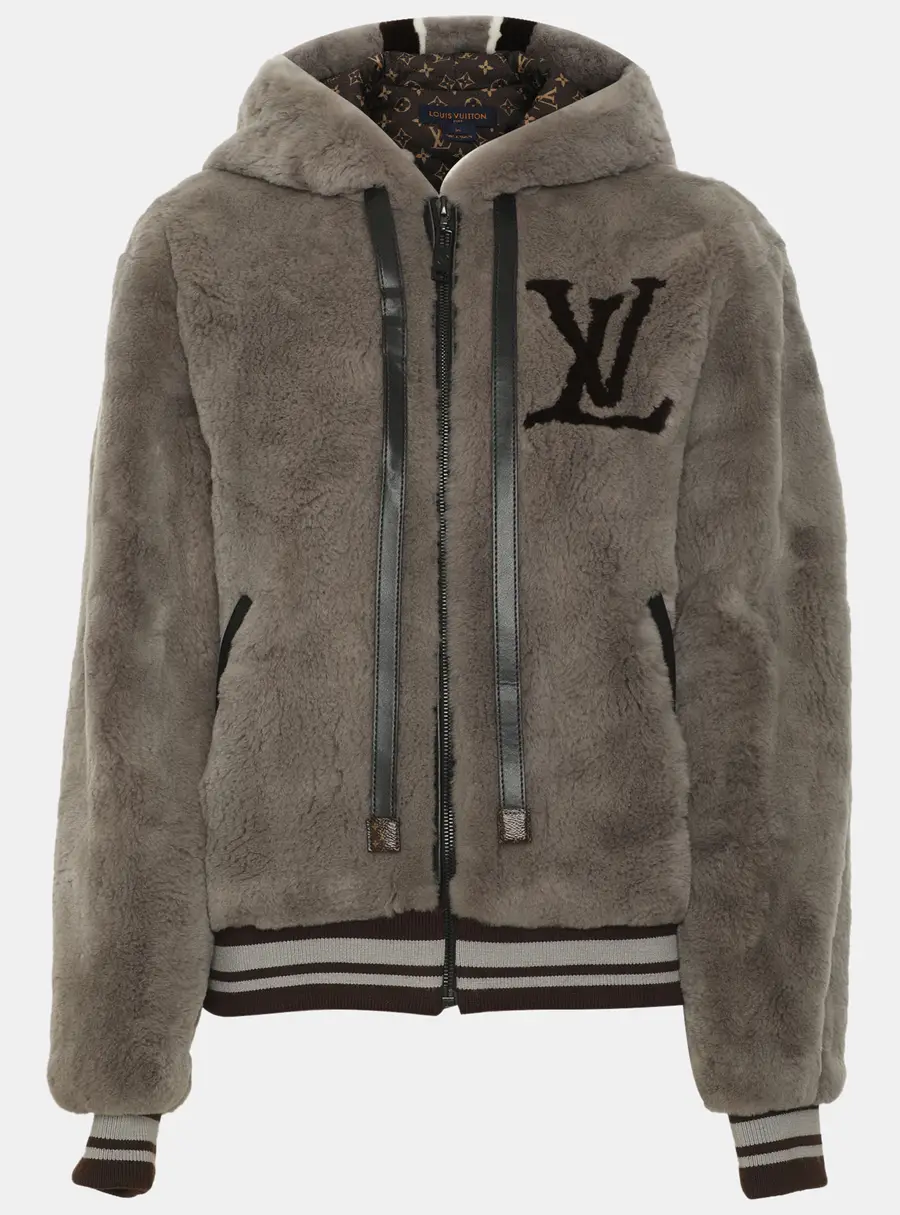 Louis Vuitton Grey Monogram Mink Fur Hooded Bomber Jacket S