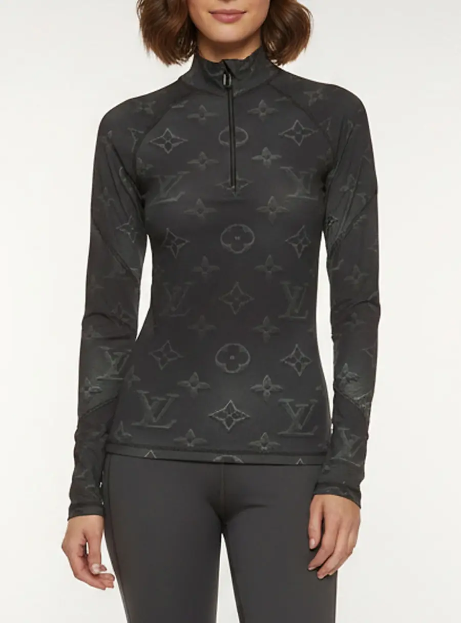 Louis Vuitton Black Monogram Print Technical Jersey Half-Zip Top XS