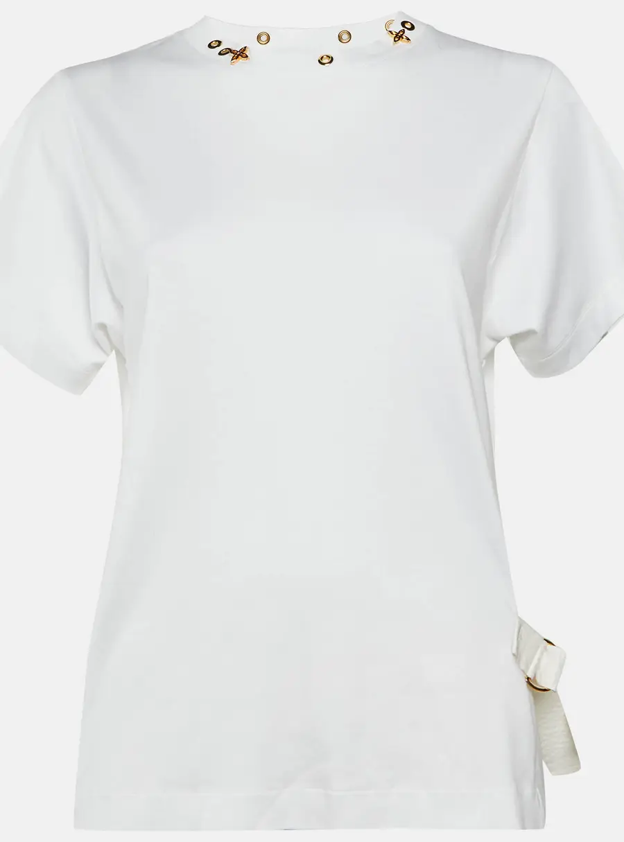 Louis Vuitton White Jersey Neck Detail Side Strap T-Shirt L