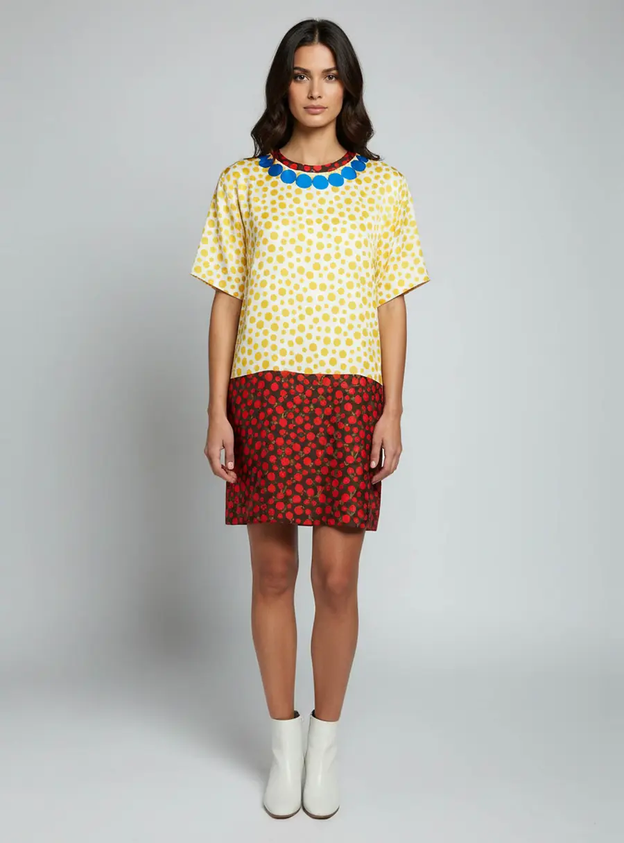 Louis Vuitton X Yayoi Kusama Multicolour Polka Dot Monogram Print Silk Mini Tunic Dress M
