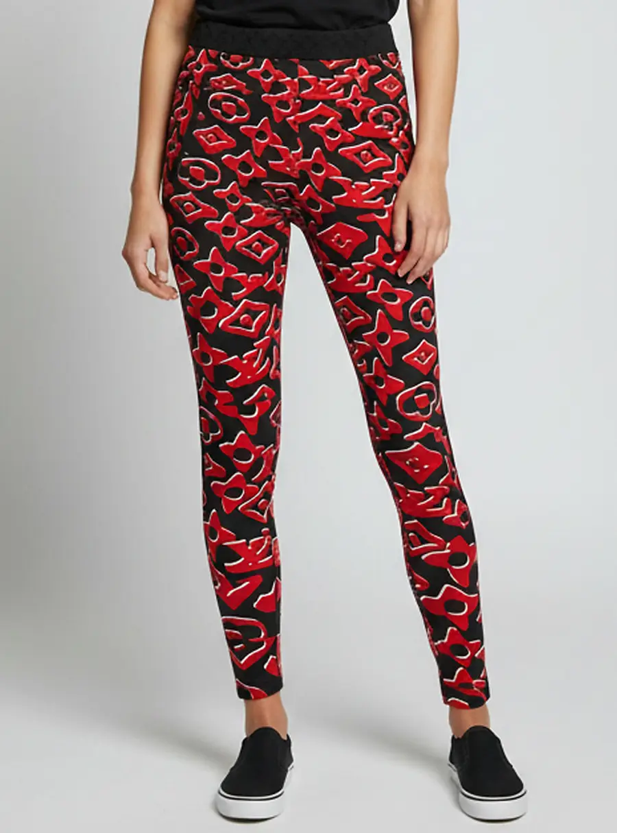Louis Vuitton x Urs Fisher Red/Black Monogram Print Jersey Leggings M