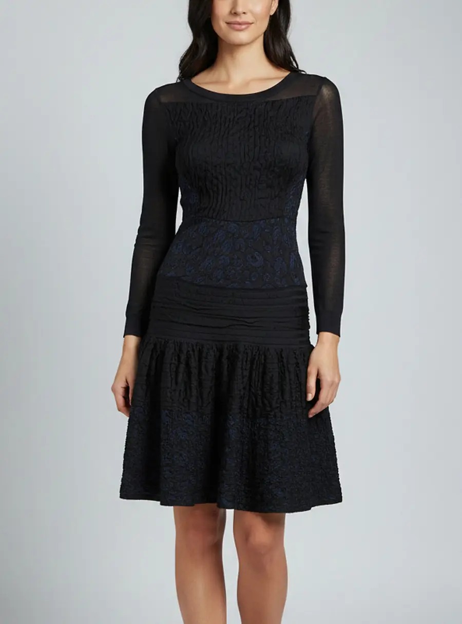 Louis Vuitton Black/Blue Crinkled Stretch Knit Drop Waist Mini Dress S