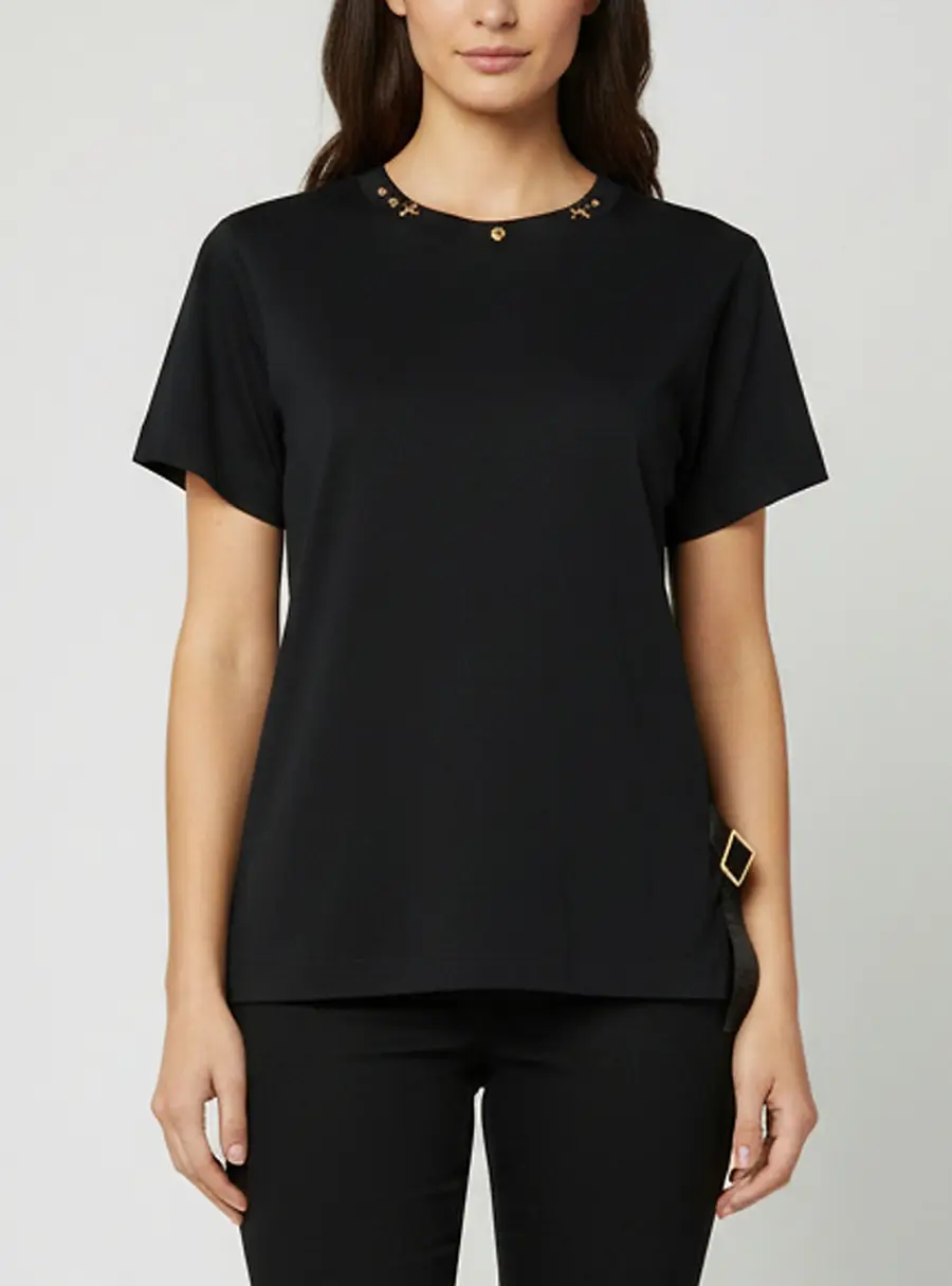 Louis Vuitton Black Jersey Neck Detail Side Strap T-Shirt S