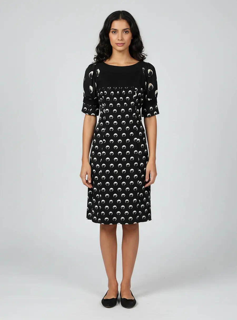 Louis Vuitton Black Printed Silk & Cashmere Paneled Shift Dress M