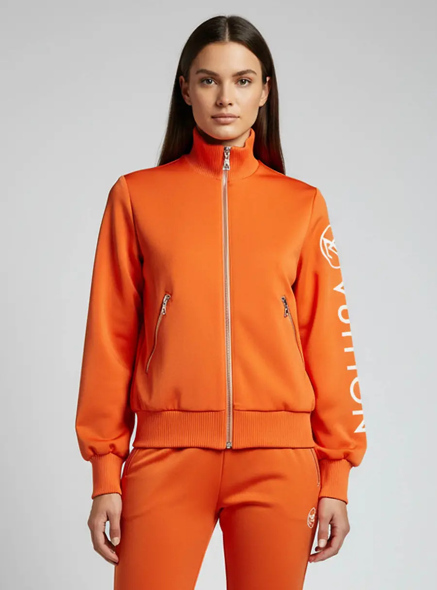Louis Vuitton Orange Logo Print Jersey & Knit Bomber Jacket S