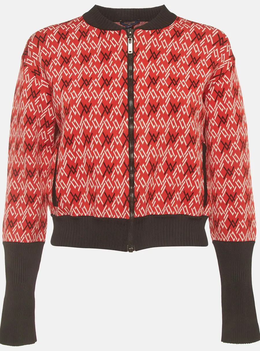 Louis Vuitton Red Geometric Monogram Knit Zip-Up Bomber Jacket M