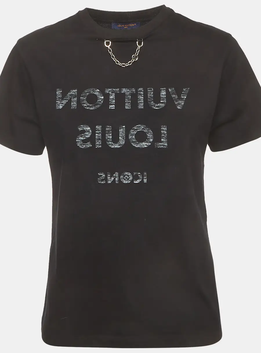 Louis Vuitton Black Reversed Logo Graphic Jersey T-Shirt S