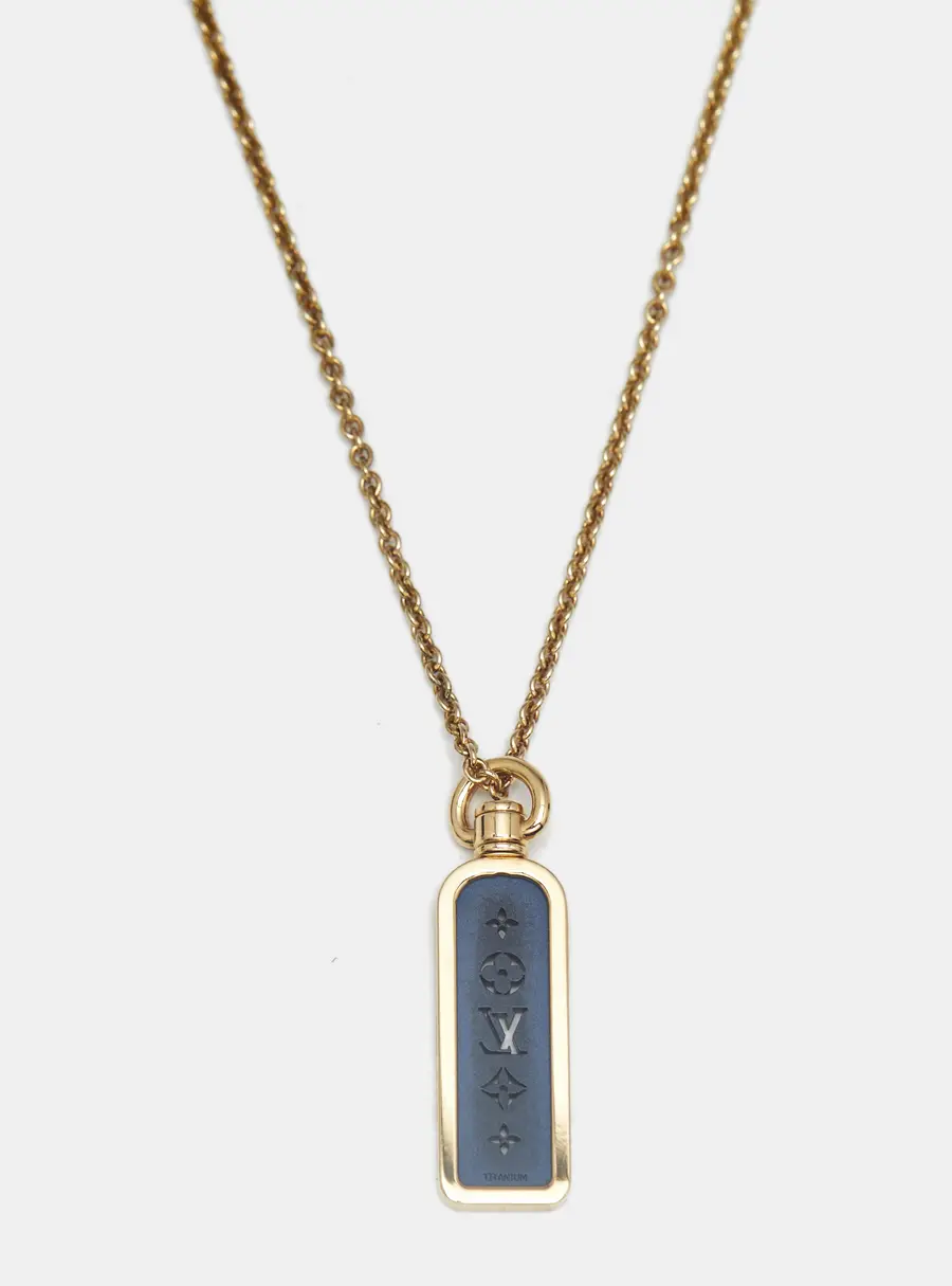 Louis Vuitton Small Les Gastons 18K Yellow Gold Blue Titanium  Tag Pendant Necklace