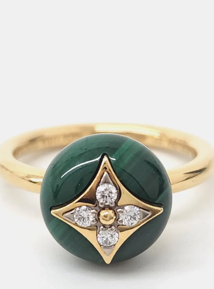 Louis Vuitton 18k Yellow Gold Diamond Malachite B Blossom Ring