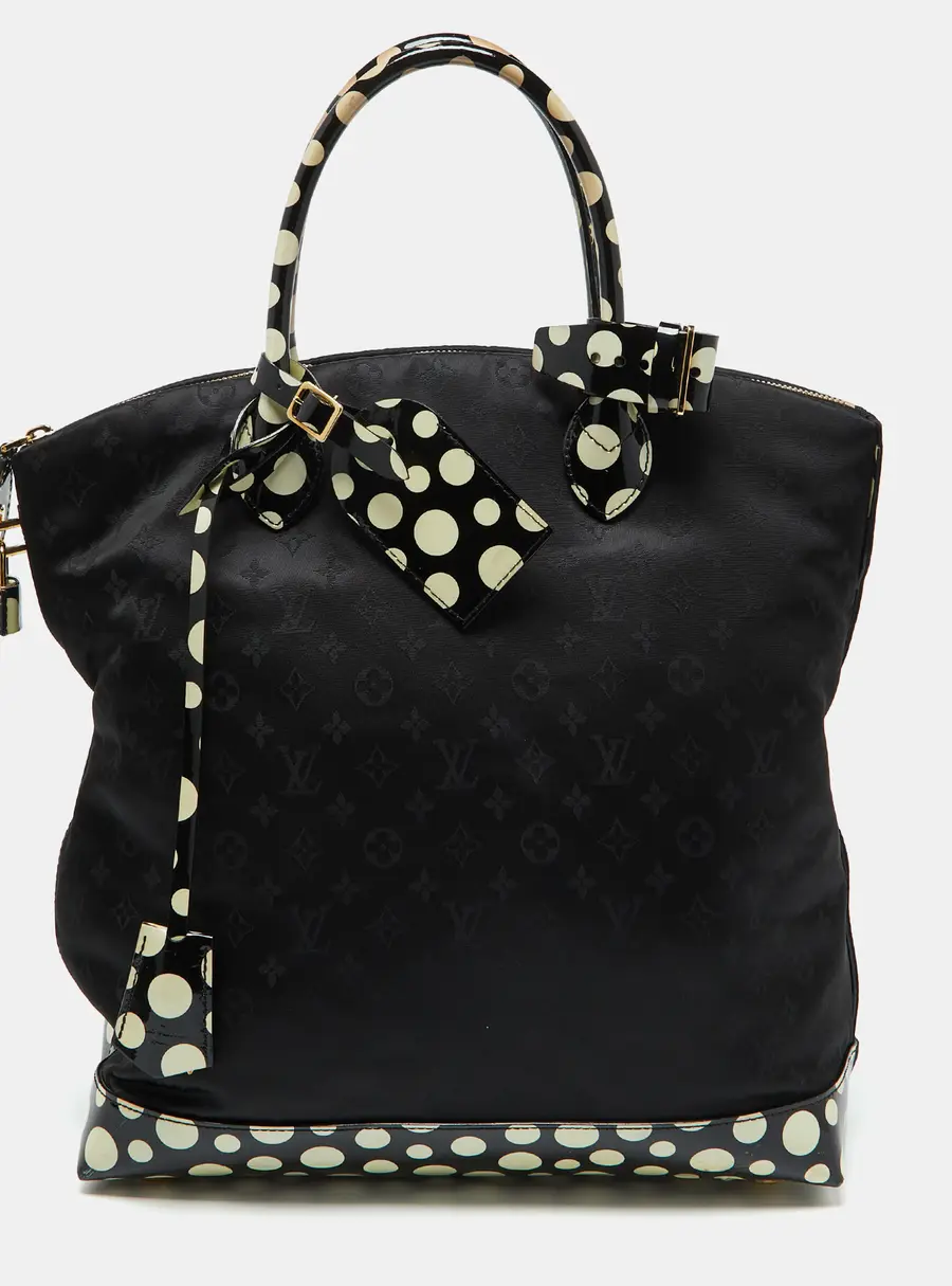 Louis Vuitton Black Monogram Satin Yayoi Kusama Dots Infinity Lockit Vertical MM Bag