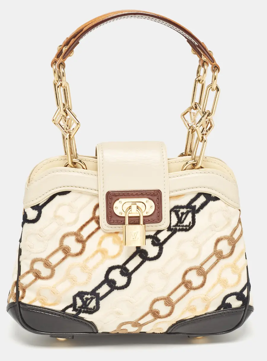 Louis Vuitton Linda Black Leather and Velvet Satchel