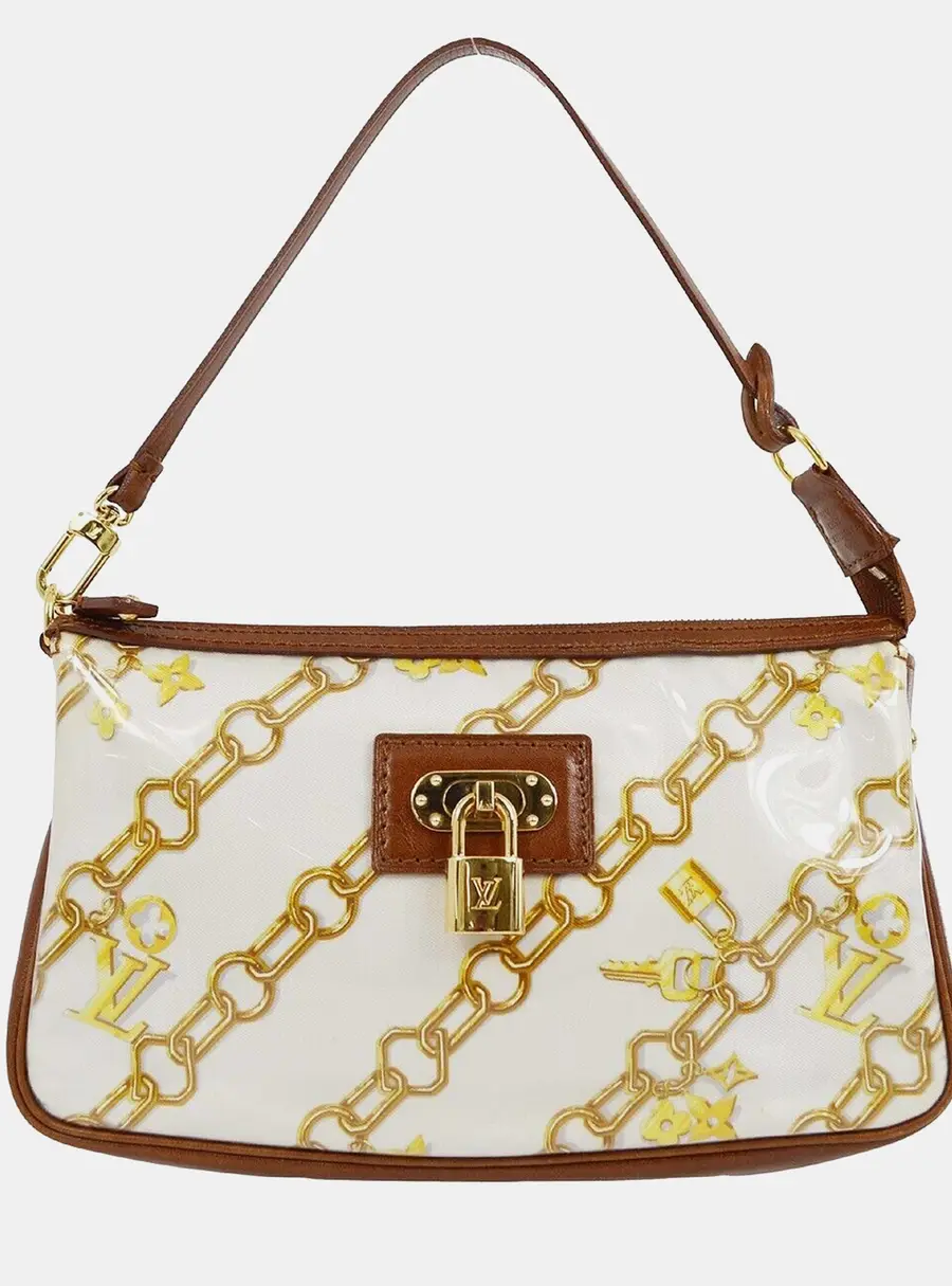 Louis Vuitton Brown Vinyl, Leather Pochette Accessoires Shoulder Bag