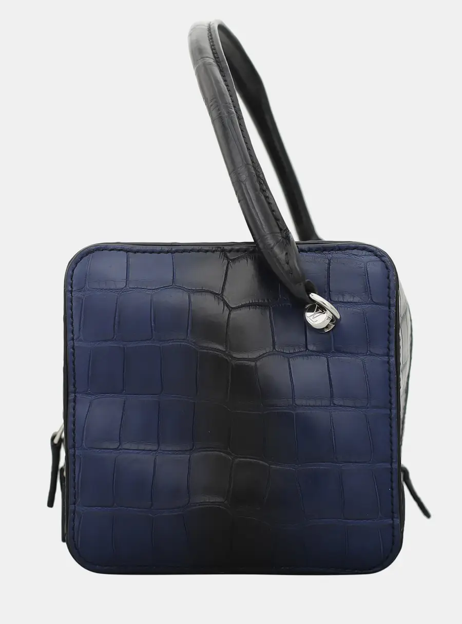 Louis Vuitton Square Bag Black Blue Alligator Leather Top Handle Bag