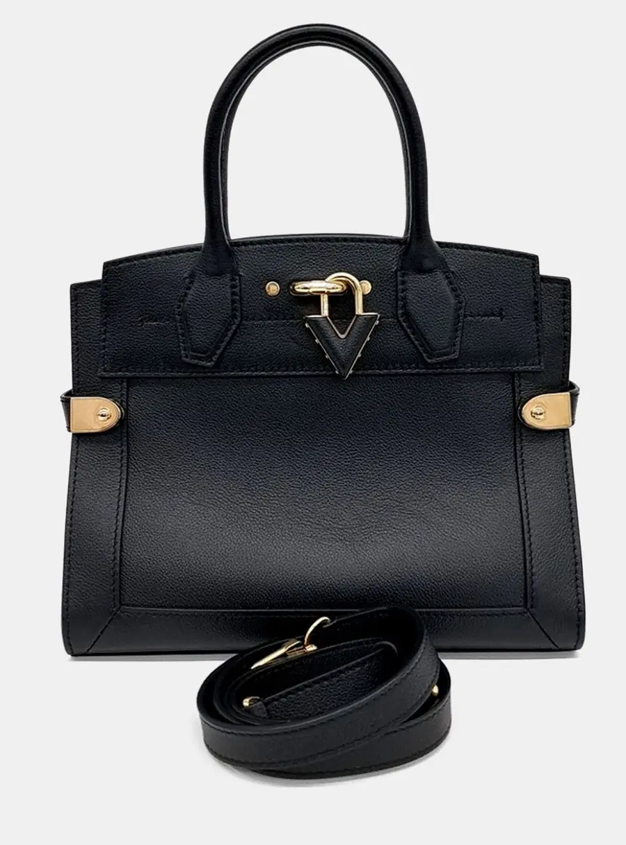 Louis Vuitton Steamer PM Black Calfskin Leather Top Handle Bag