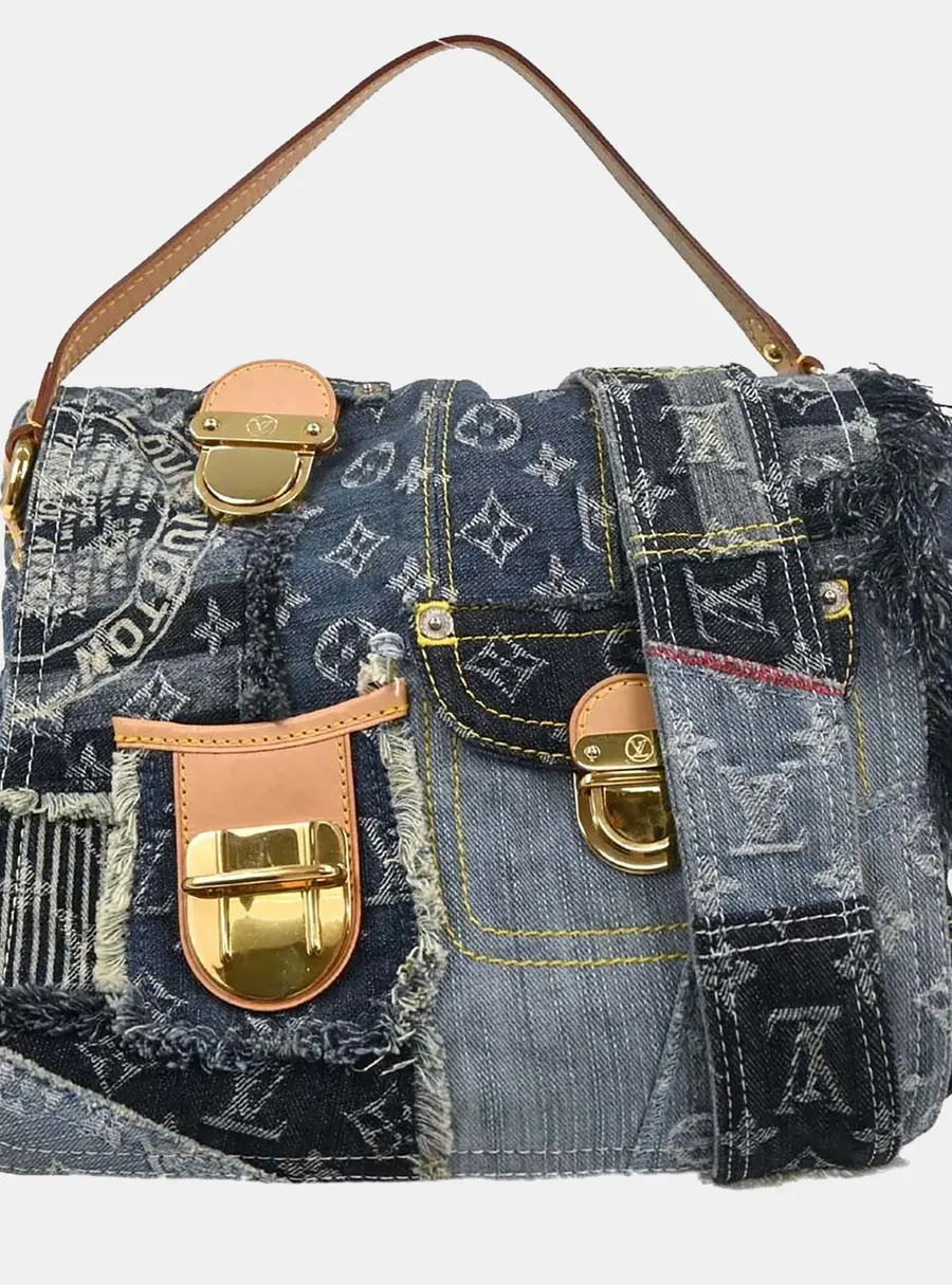Louis Vuitton Postie MM Blue Monogram Denim Patchwork Satchel Bag