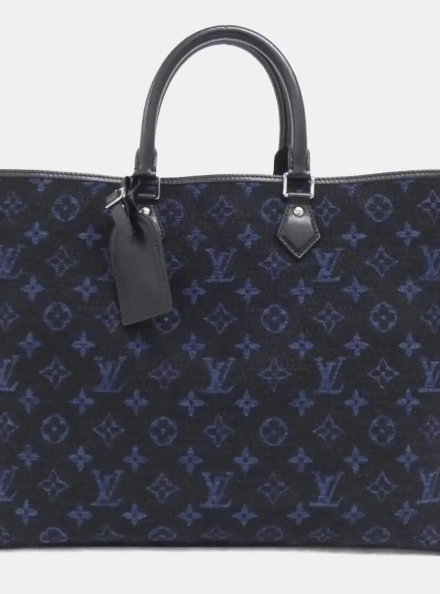 Louis Vuitton Grand Sac Blue Monogram Canvas Leather Top Handle Bag