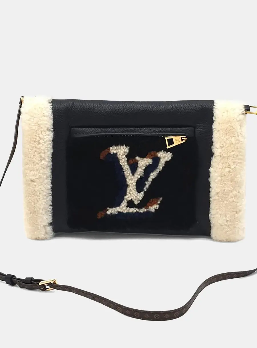 Louis Vuitton Beige, White Calf Leather and Shearling Fur Teddy Muffle Handbag