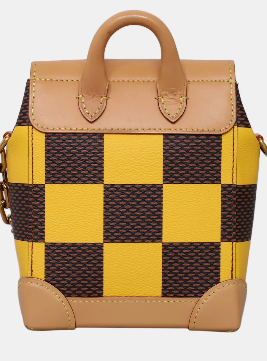 Louis Vuitton Pop Chest Nano Steamer Yellow Damier Ebene Canvas Vachetta Leather Top Handle Bag