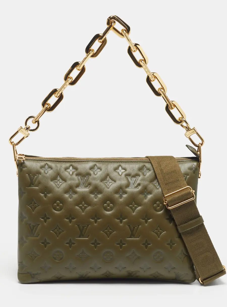 Louis Vuitton Coussin MM Khaki Monogram Embossed Leather Shoulder Bag