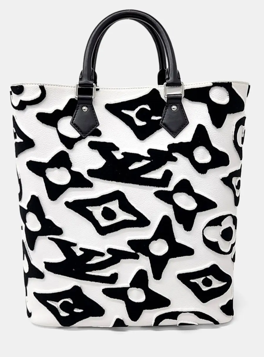 Louis Vuitton Urs Fischer Tote MM Black White Monogram Tufted Coated Canvas Top Handle Bag