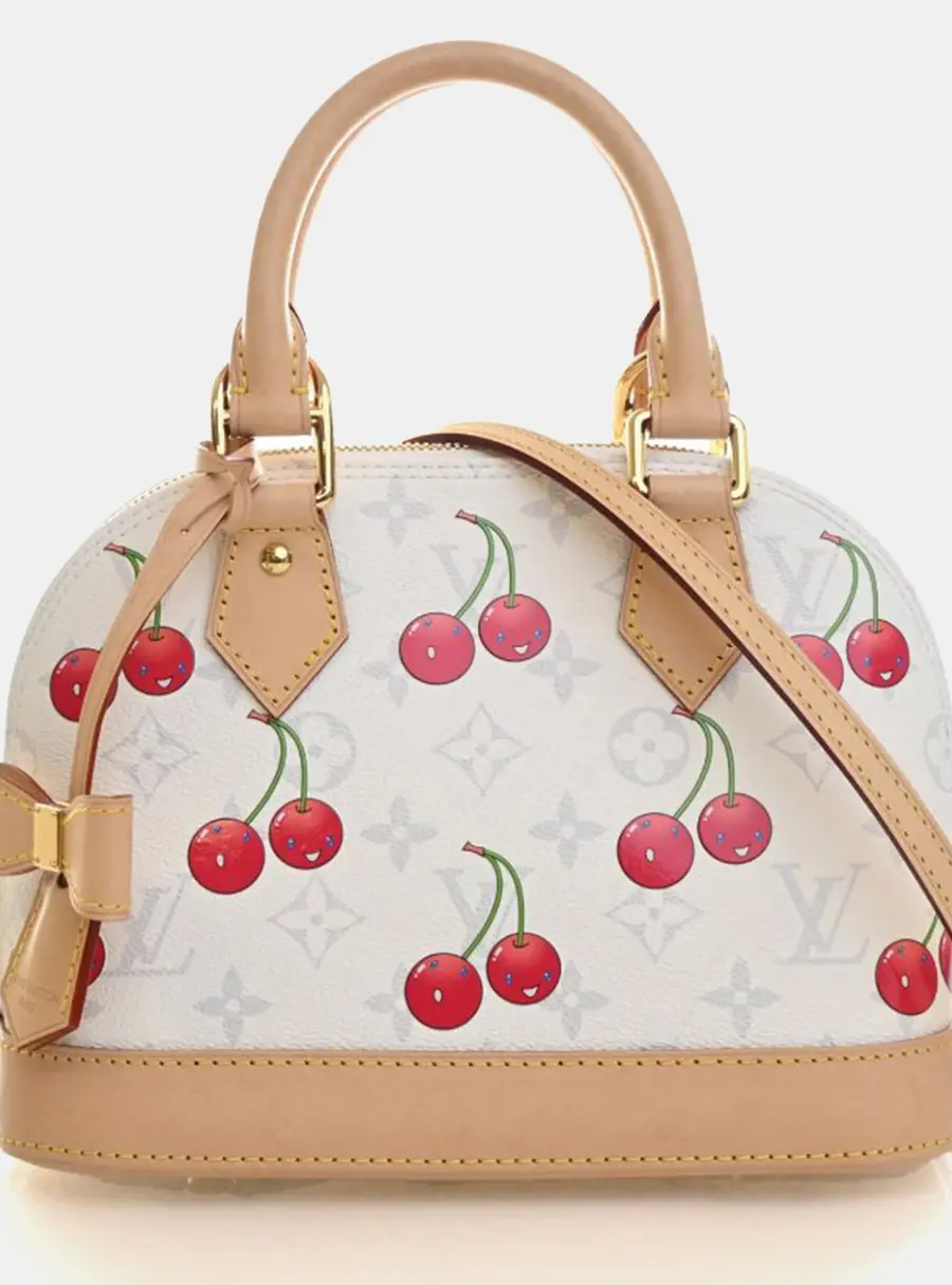Louis Vuitton Alma BB White Monogram Canvas Cerises Top Handle Bag