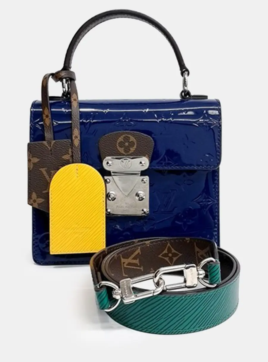 Louis Vuitton Spring Street PM Navy Blue Monogram Vernis Leather Top Handle Bag