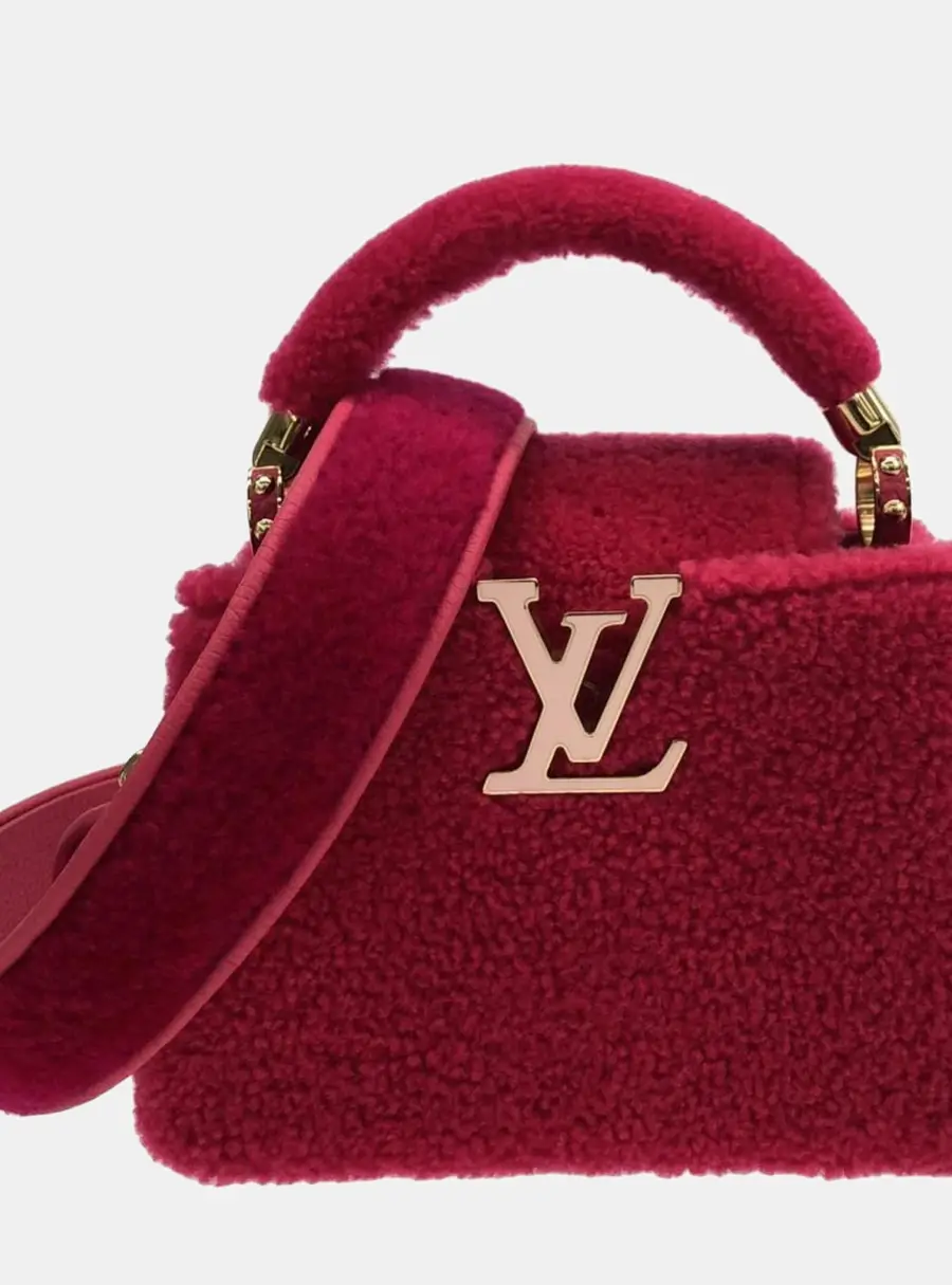 Louis Vuitton Capucines Mini Red Shearling Top Handle Bag