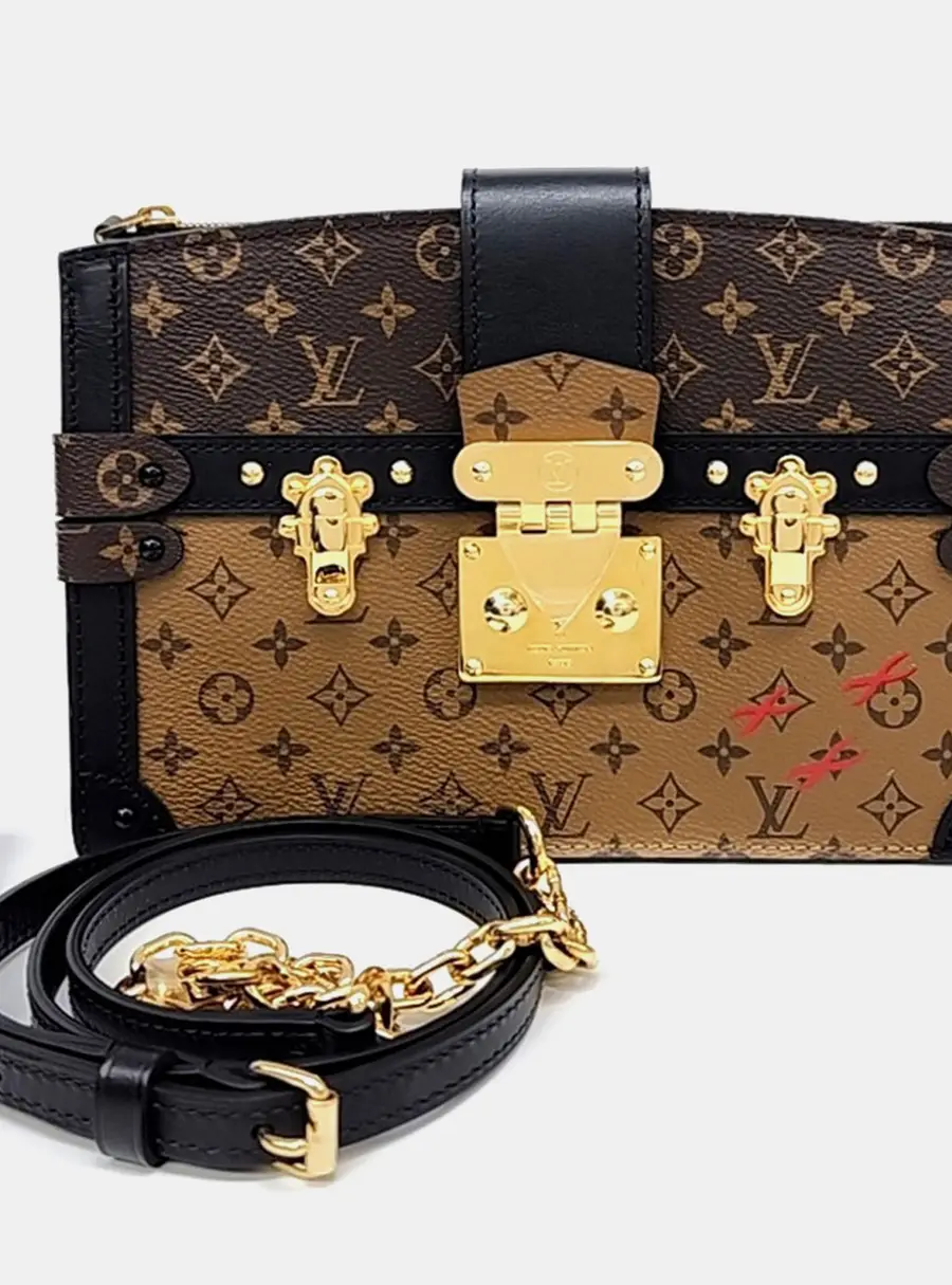 Louis Vuitton Petite Malle Reverse PM Brown Black Monogram Canvas Leather Shoulder Bag