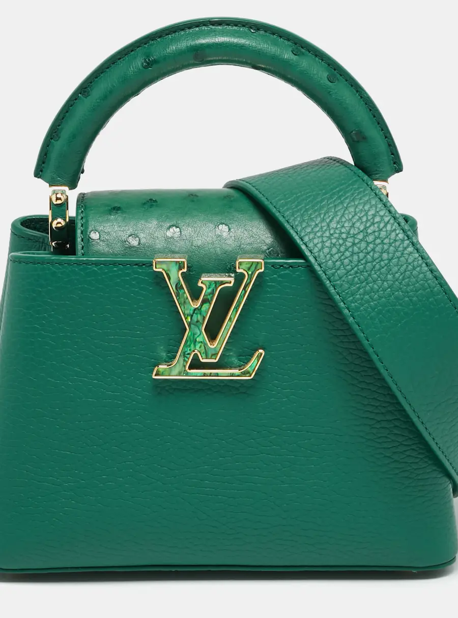 Louis Vuitton Capucines Mini Emeraude Taurillon Leather and Ostrich Top Handle Bag