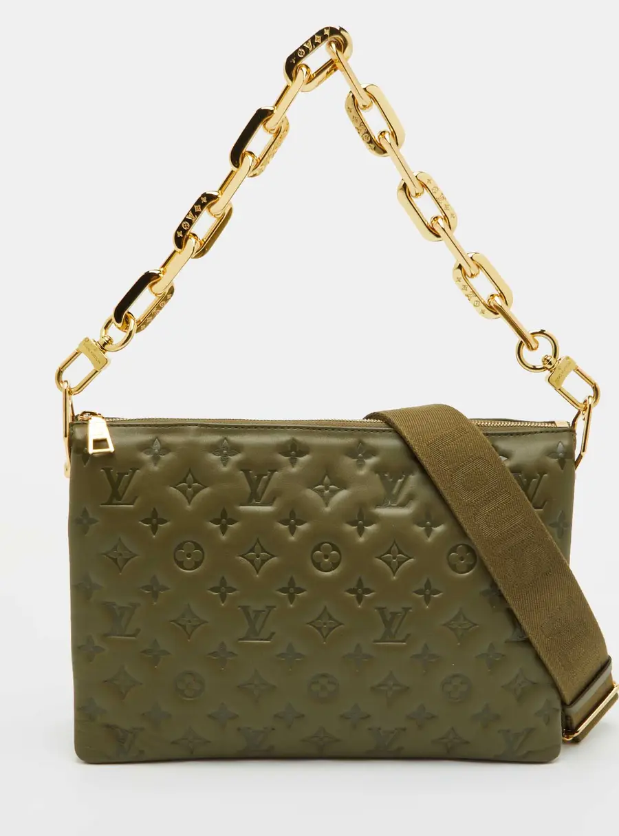 Louis Vuitton Coussin MM Khaki Monogram Embossed Leather Bag