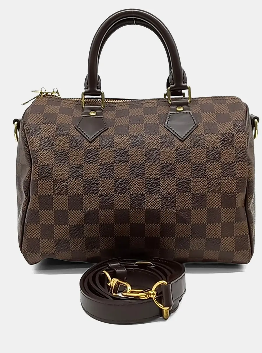 Louis Vuitton Speedy Bandouliere 25 Brown Damier Ebene Coated Canvas Top Handle Bag