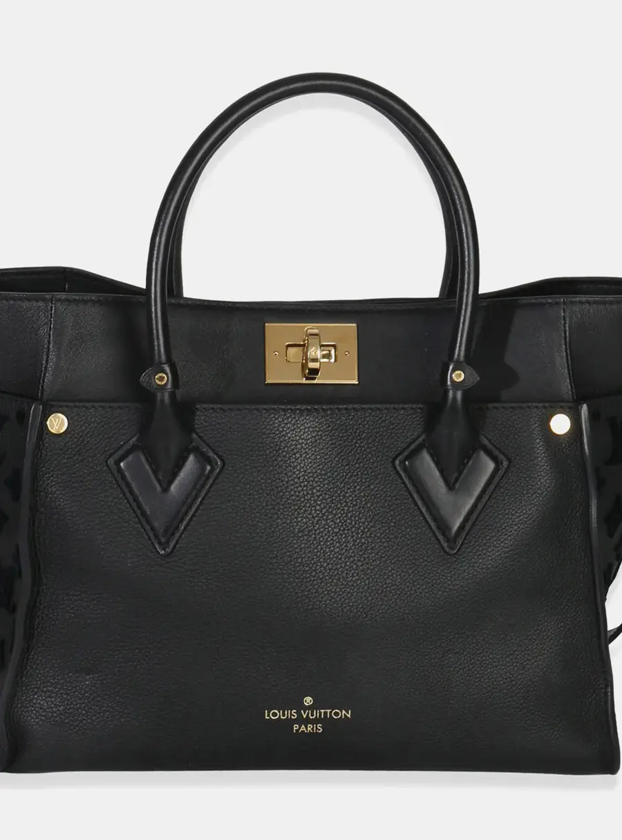 Louis Vuitton On My Side MM Black Calfskin Leather and Monogram Tufting Top Handle Bag