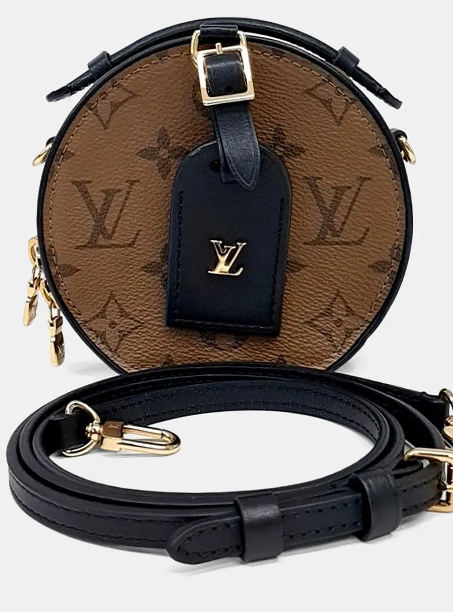 Louis Vuitton Mini Boite Chapeau Brown Black Monogram Canvas Leather Crossbody Bag
