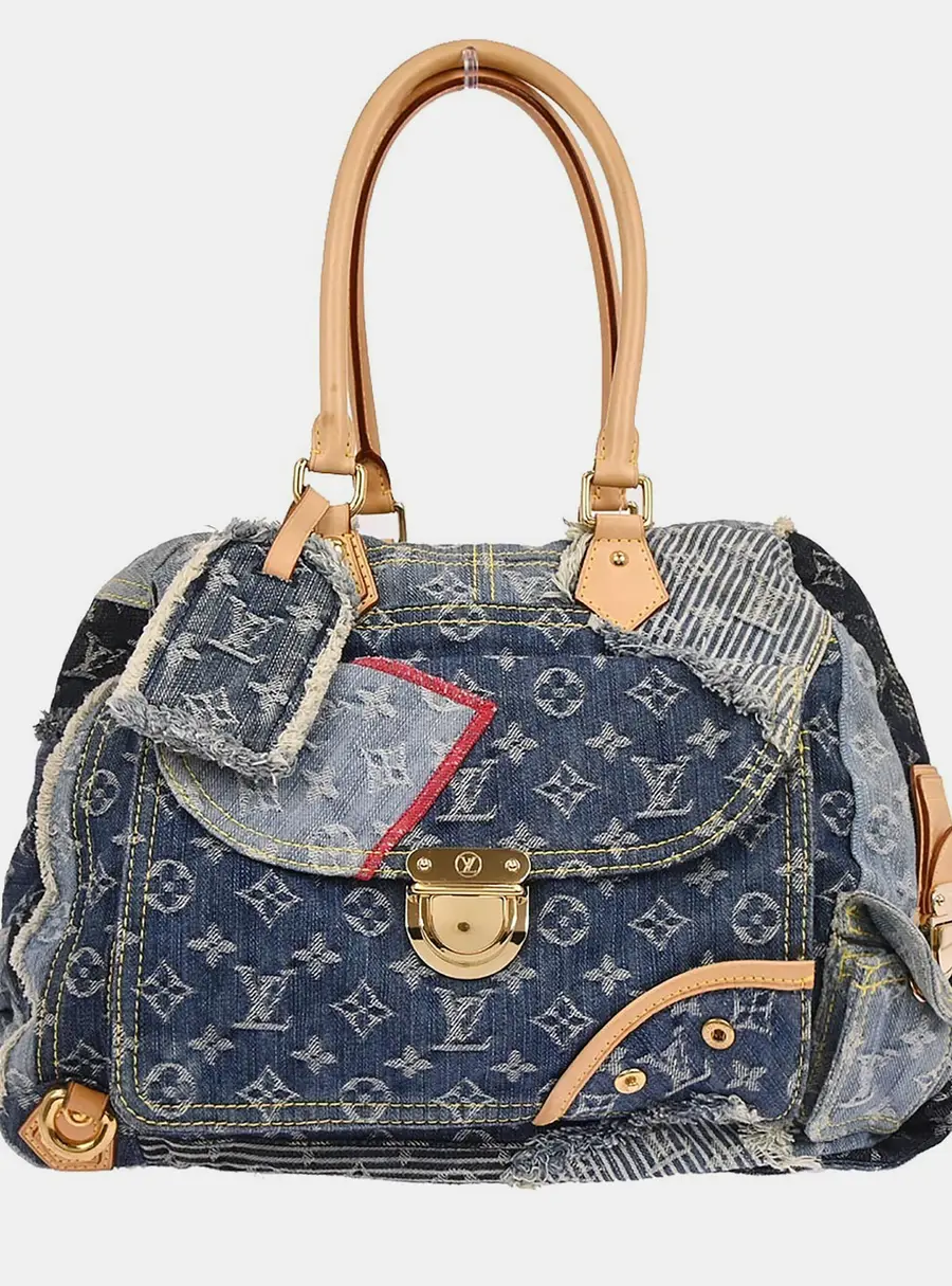 Louis Vuitton Bowly Blue Monogram Denim Patchwork Top Handle Bag
