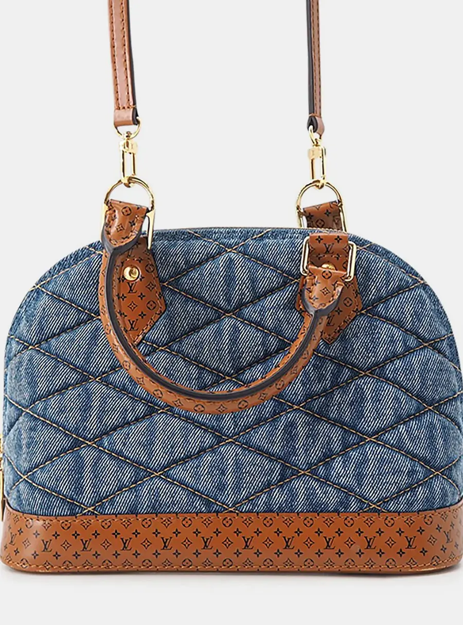 Louis Vuitton Alma BB Blue Brown Denim Textile Bag