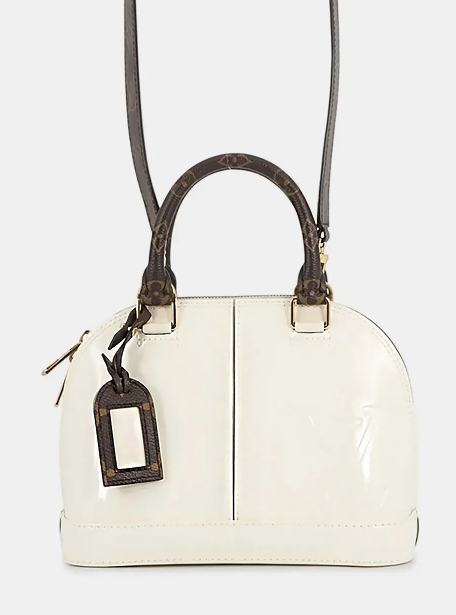 Louis Vuitton Alma BB Blanc Monogram Vernis Leather Top Handle Bag