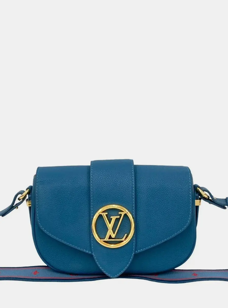 Louis Vuitton LV Pont 9 Soft MM Blue Grained Calfskin Leather Shoulder Bag