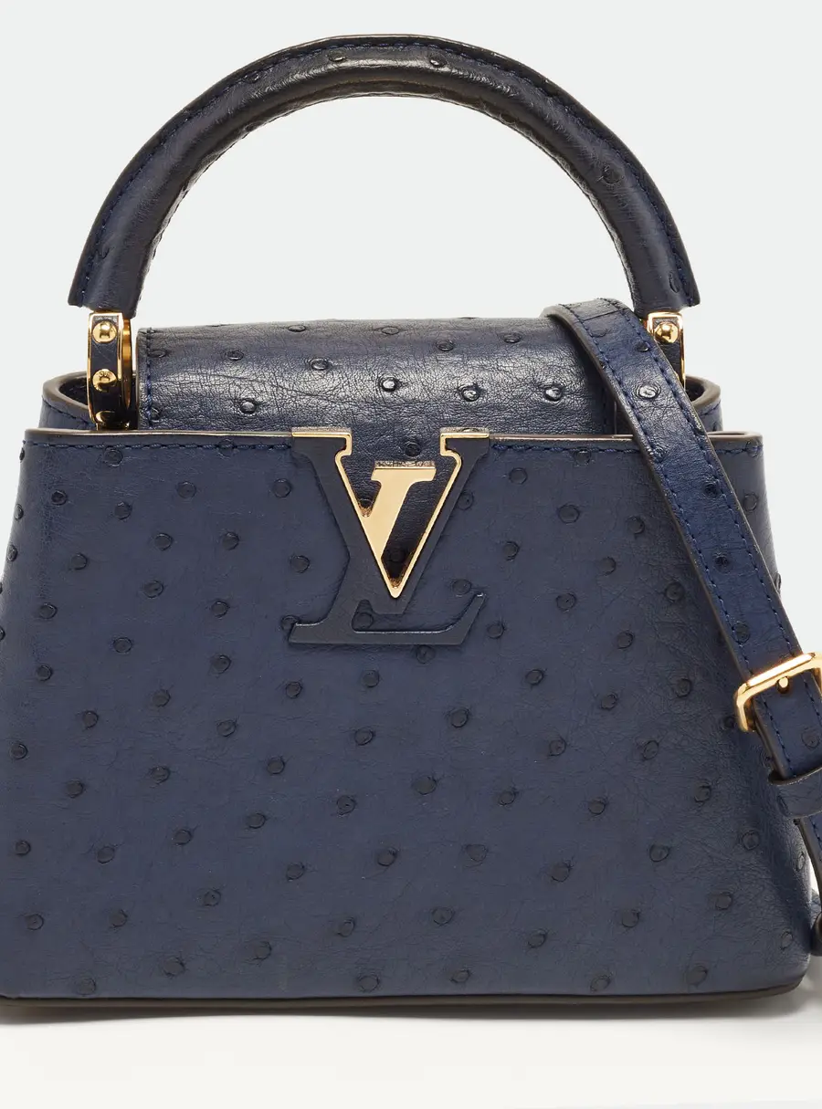 Louis Vuitton Capucines Mini Navy Blue Ostrich Leather Bag